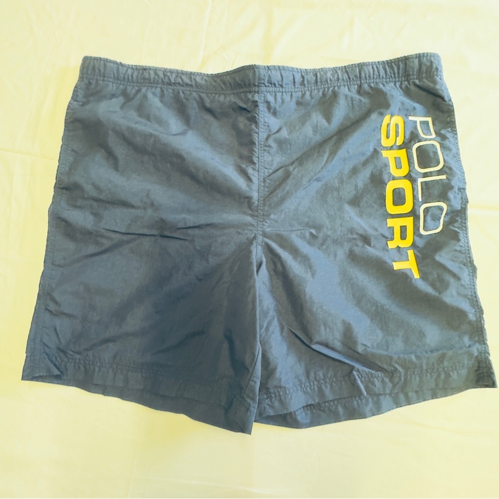 Ralph Lauren Navy Athletic Shorts with Yellow Logo